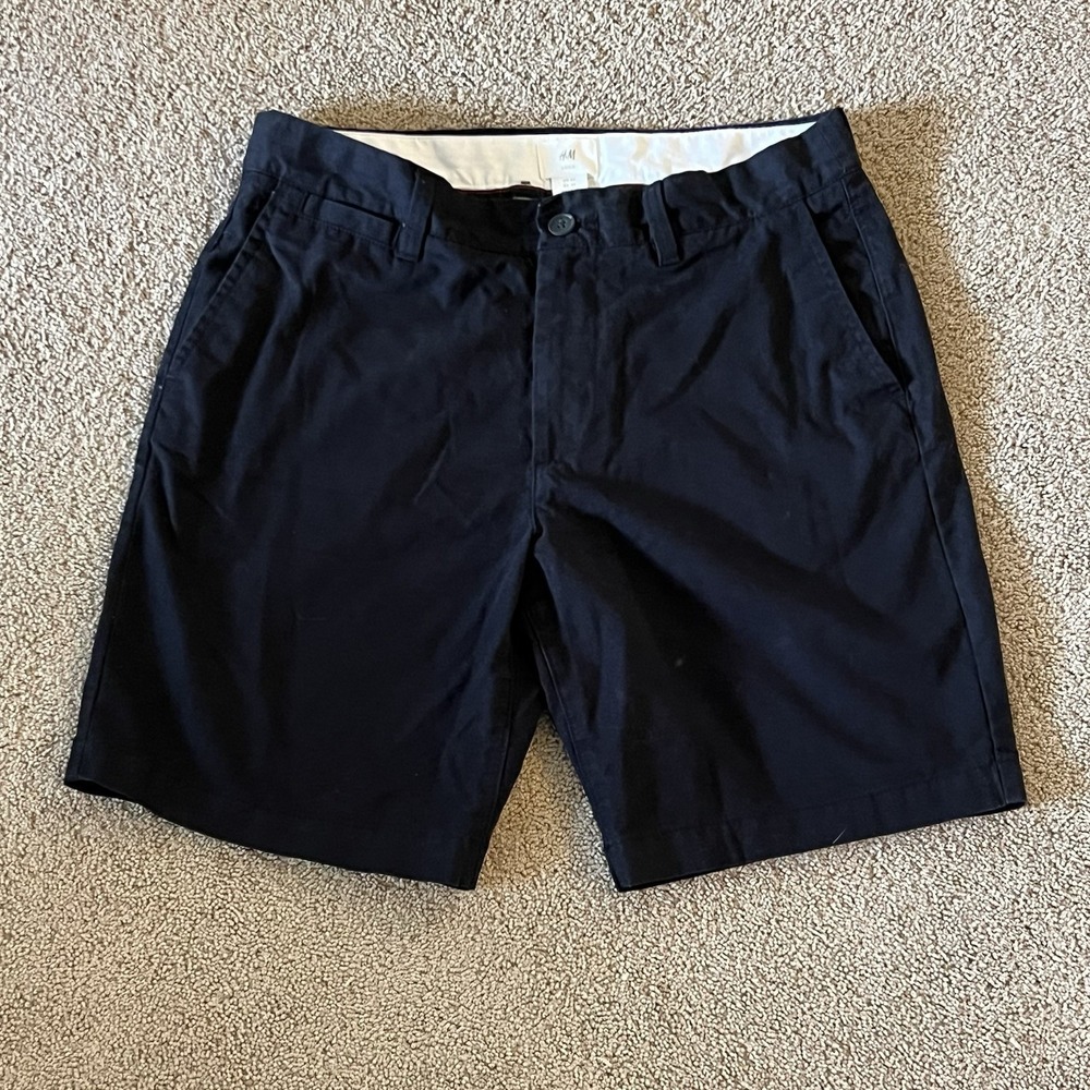 H&M LOGG Mens Chino Shorts Size 30 Black Cotton Casual Flat Front Classic Fit